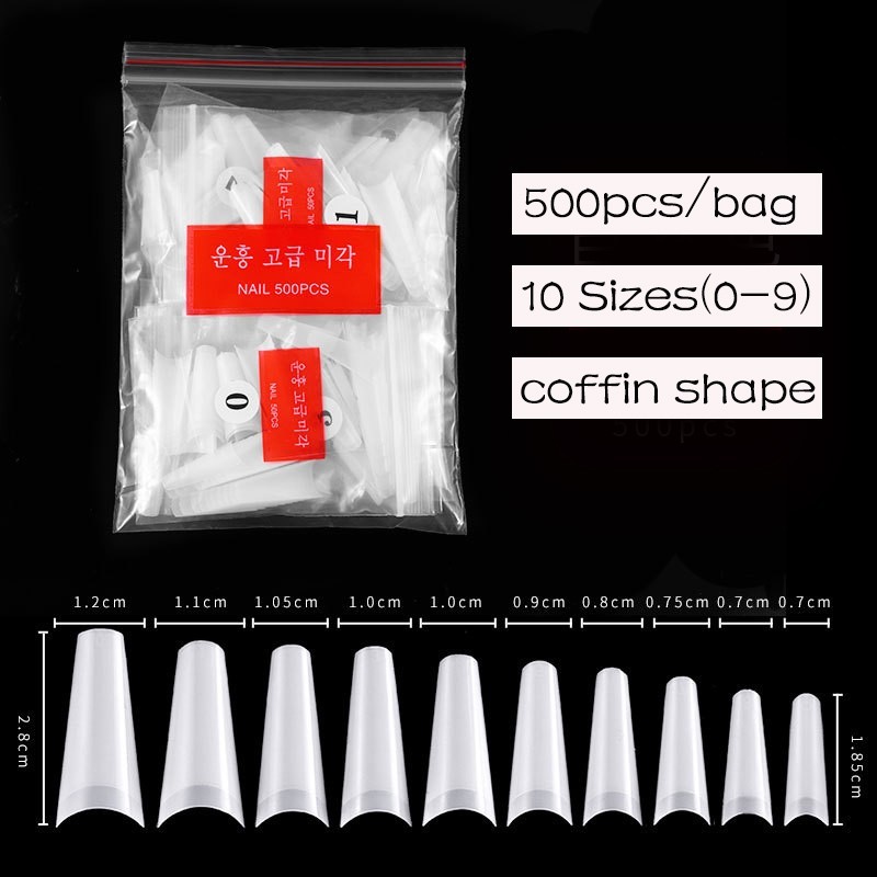 500Pcs Natural C Curve Artificial Nail Tips Acrylic Half Cover Nails 10Sizes