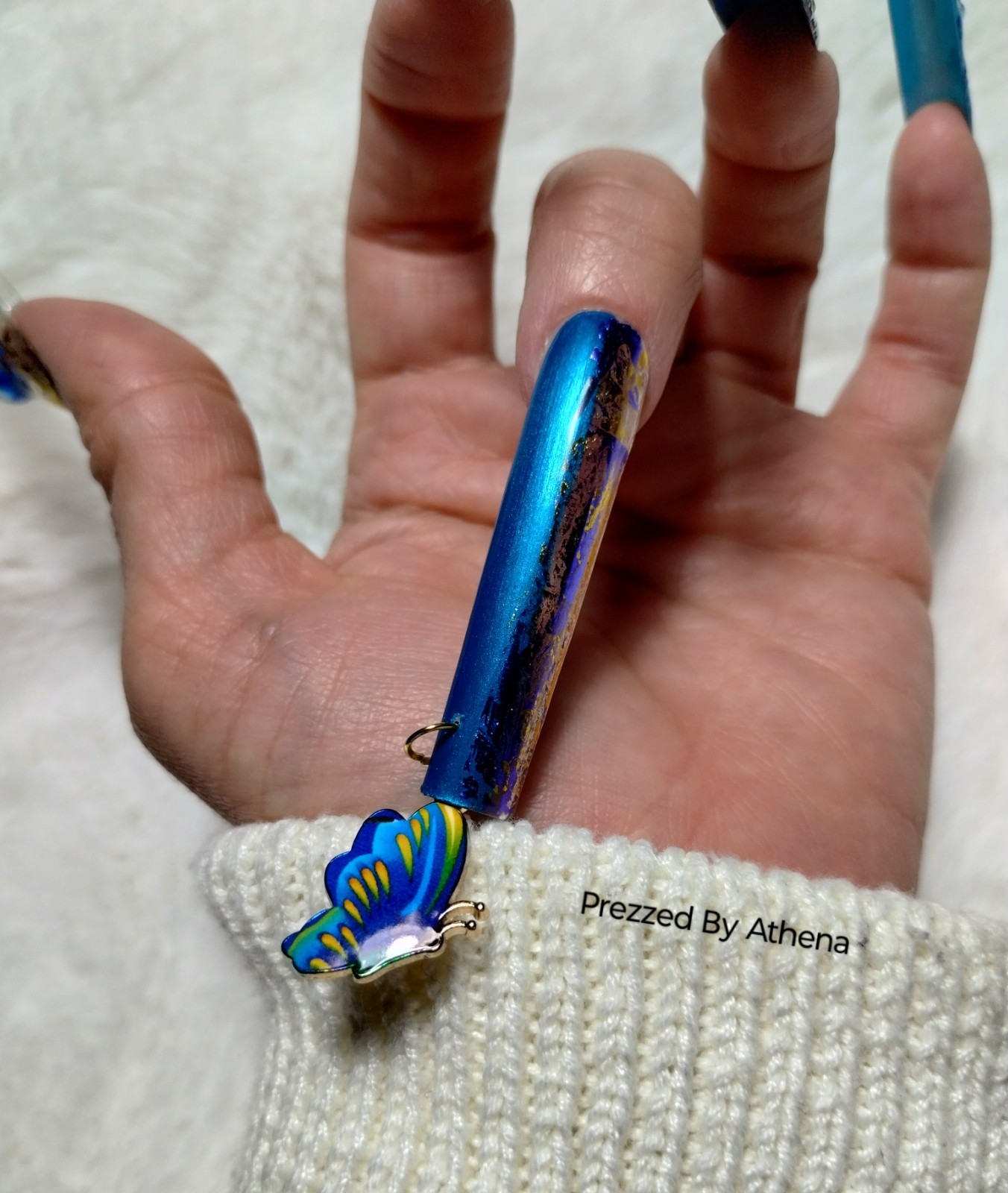 Luxury Handmade Press-On Nails I Reusable I Butterfly Blues I Square Shape l 3XL