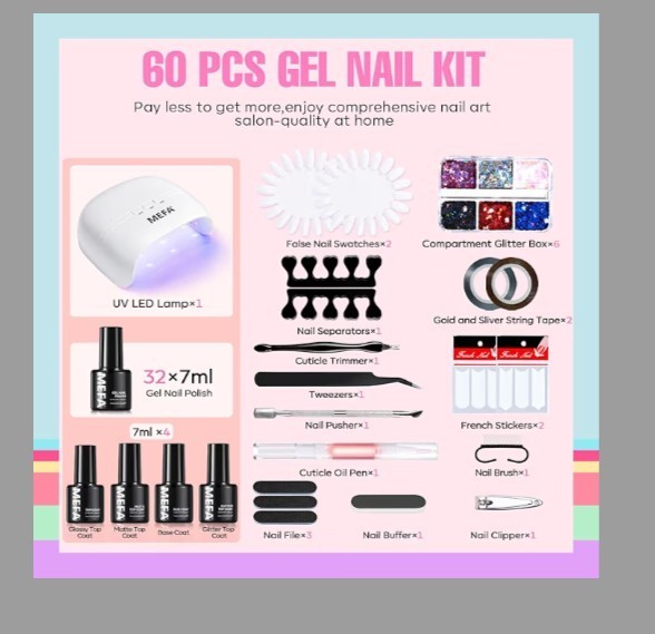 MEFA Gel Nail Polish with UV Light 60pc Total, 32pc Colors All Seasons Soak Off
