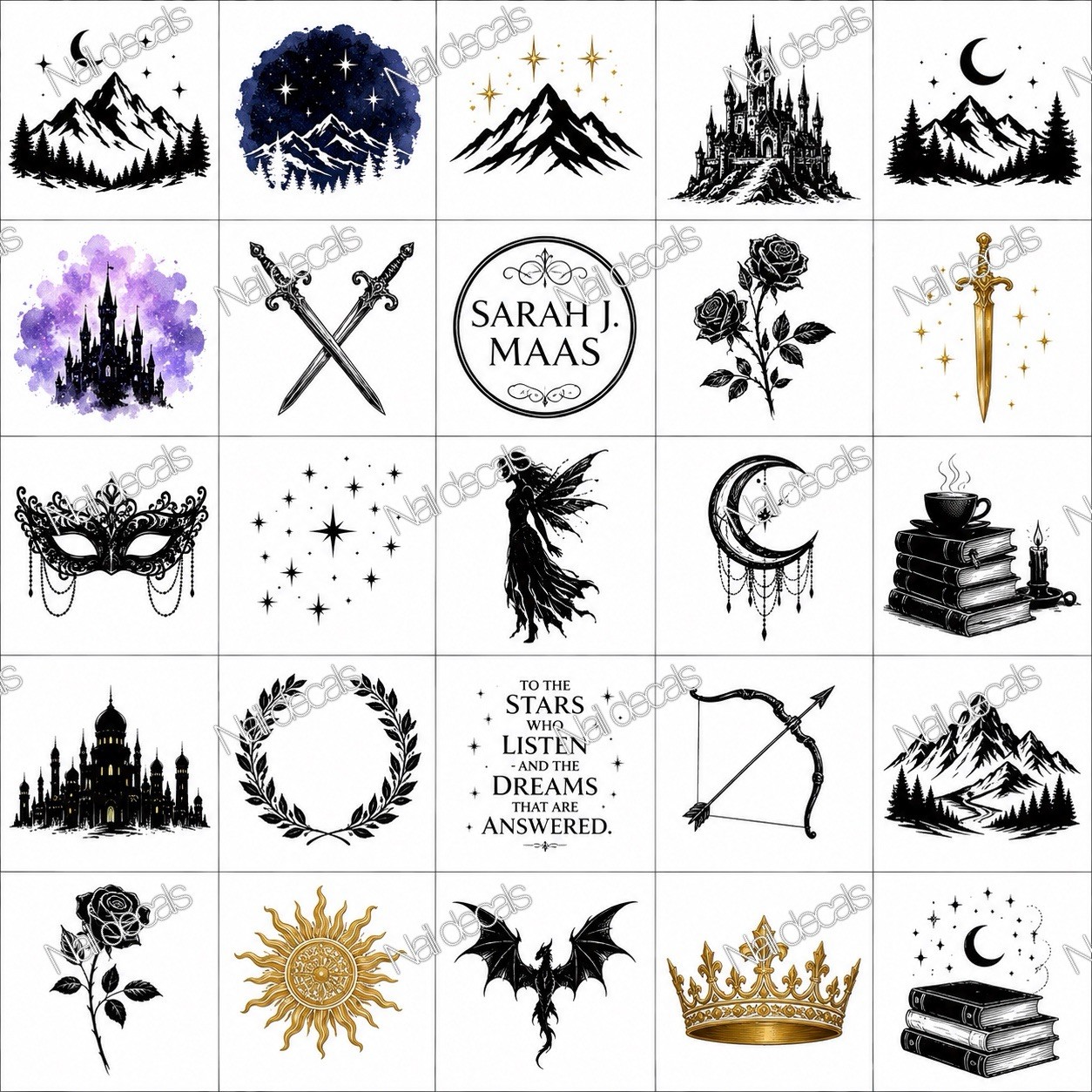 Sarah J Maas Finger Nail Decals Clear Waterslide Transfer Set of 50 +