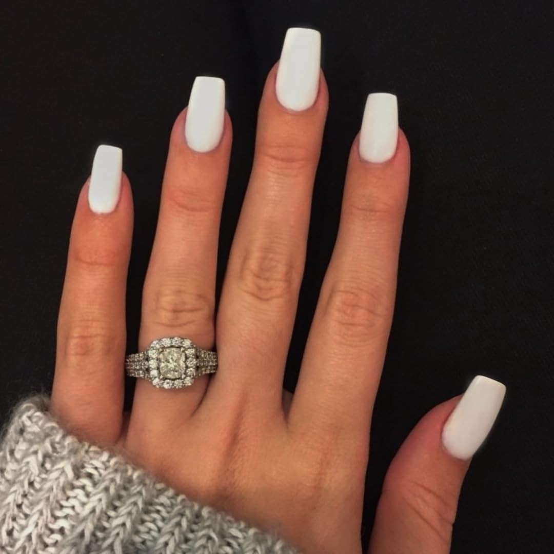Matte White Press on Nails Short Medium Square Glue on Nails Set, Solid Color…