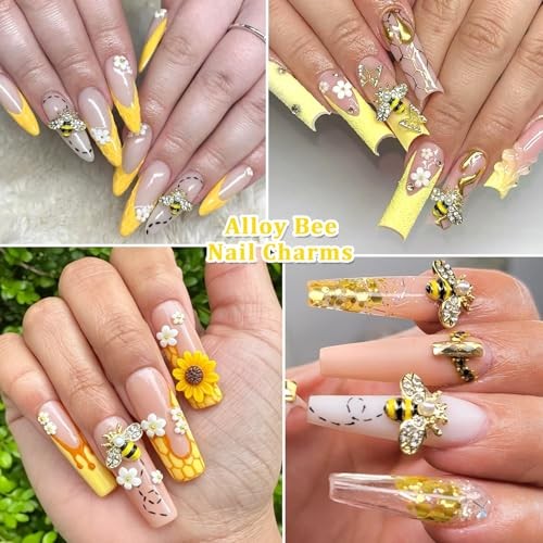 3D Tiny Bee Nail Art Charms, Cute Cartoon Bee Acrylic Sunflower Yellow Bee