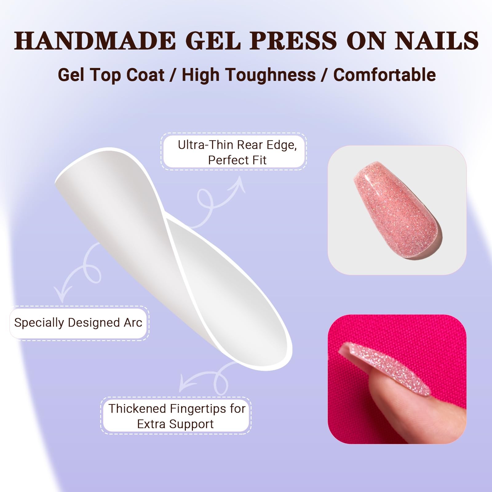 Medium Press on Nails, Pink Glitter Fake Nails Medium Coffin Sparkly Nails Pr…