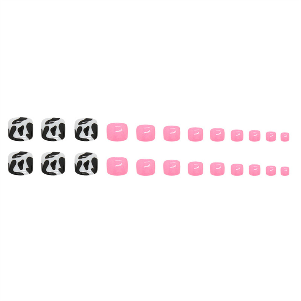 Glossy Pink False Nail Animal Print Short Toe Press on Nails for Nail Art 24pcs