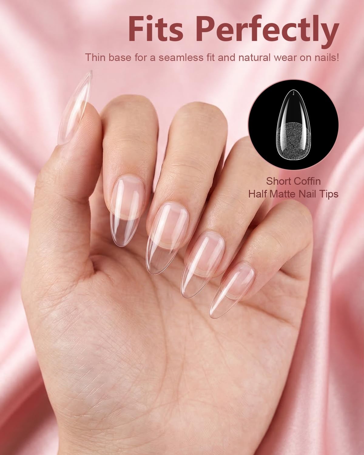 MORGLES 480Pcs Clear Almond Mixed Sizes(0-11), 480PCS Nail Tips