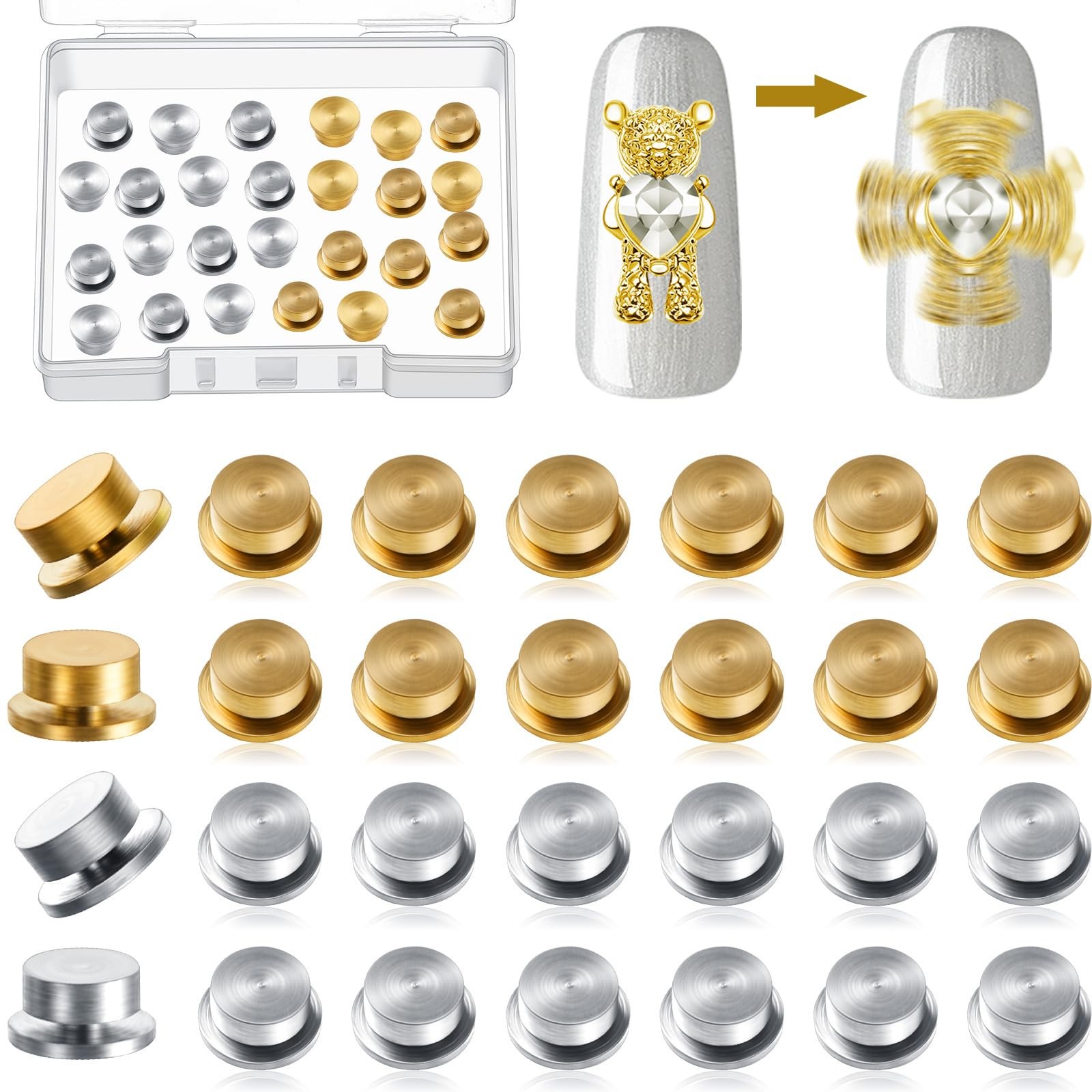 30 Pieces Spinning Nail Charms Nail Art Rotating Charm Bearing Art Tool Rings…