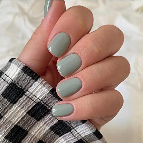 24Pcs Square Press on Nails Short Fake Nails Mint Green False Nails Green A1