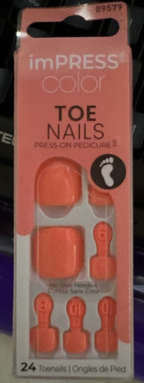 Impress! Kiss Peticure Nails TOES Orange Peach Color Block 519X Sweet as Honey