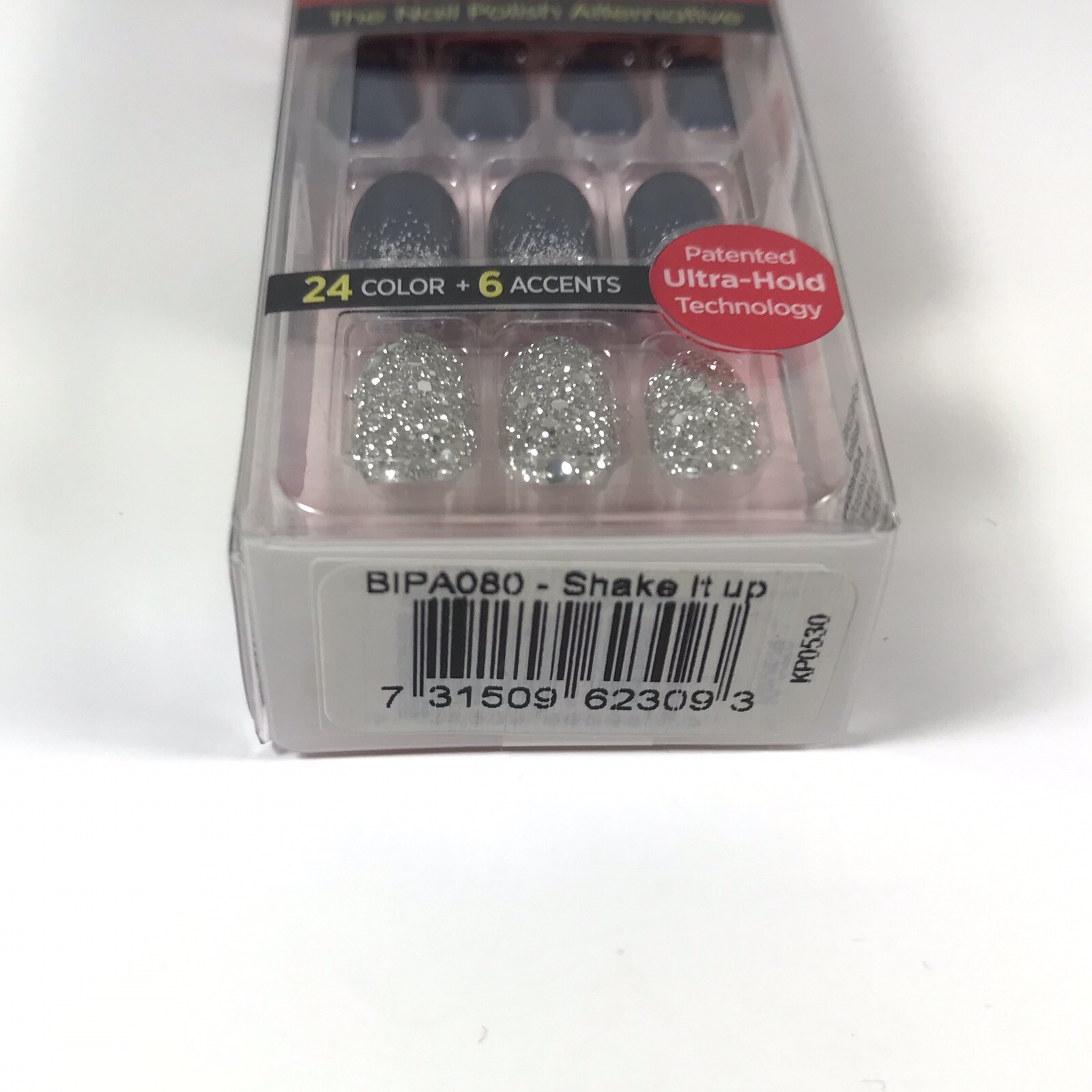 NEW Kiss Nails Impress Press On Manicure Short Gel Oval Dark Blue Silver