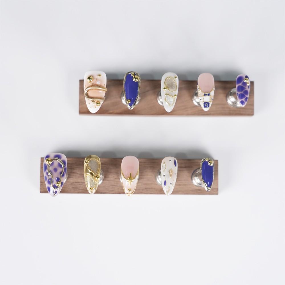 10pcs-Press on Nails Metallic 3D Luxury Almond Nail Set Reusable Handmade Short