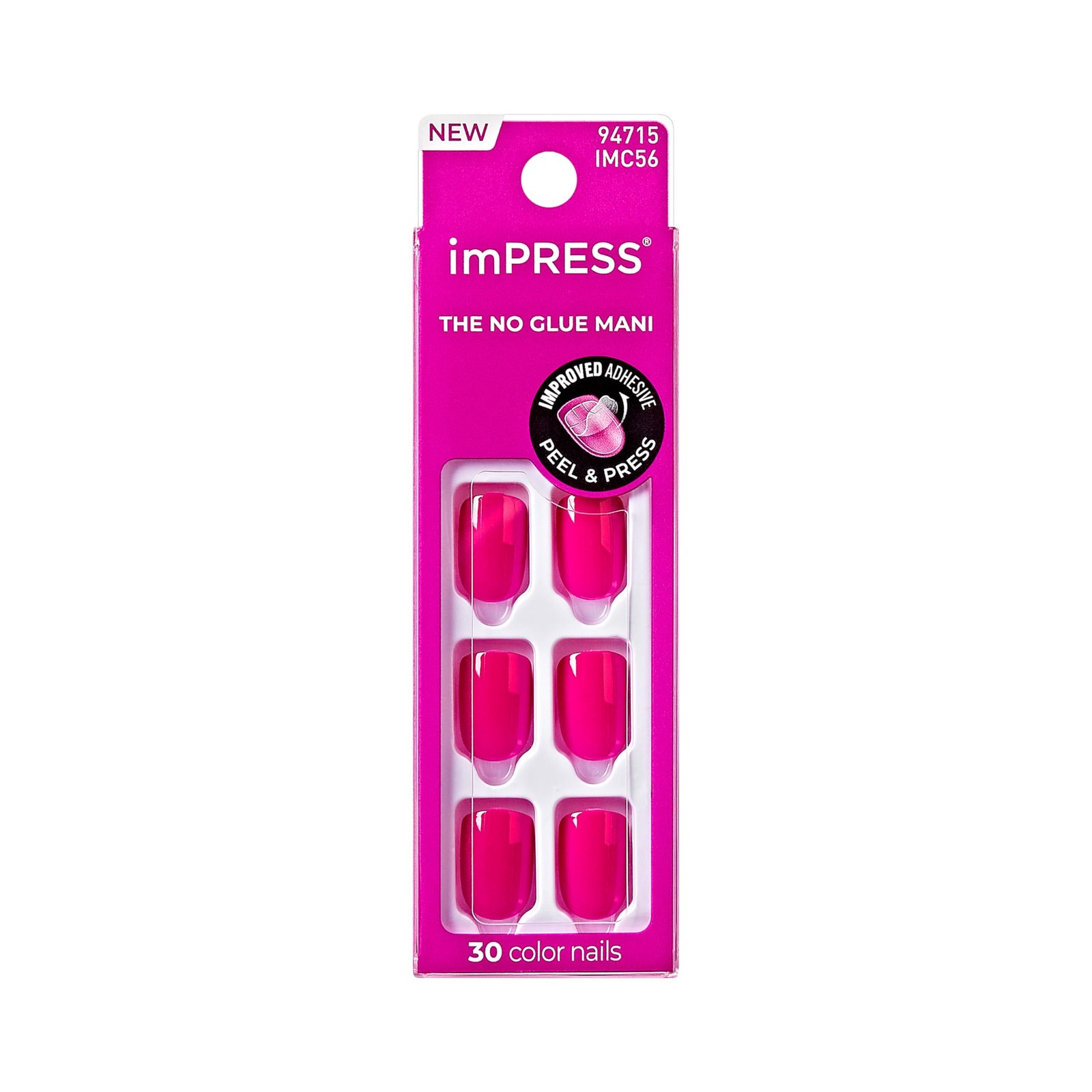 KISS imPRESS No Glue Mani Press On Nails, Color, ‘All Smiles’, Short, Pink