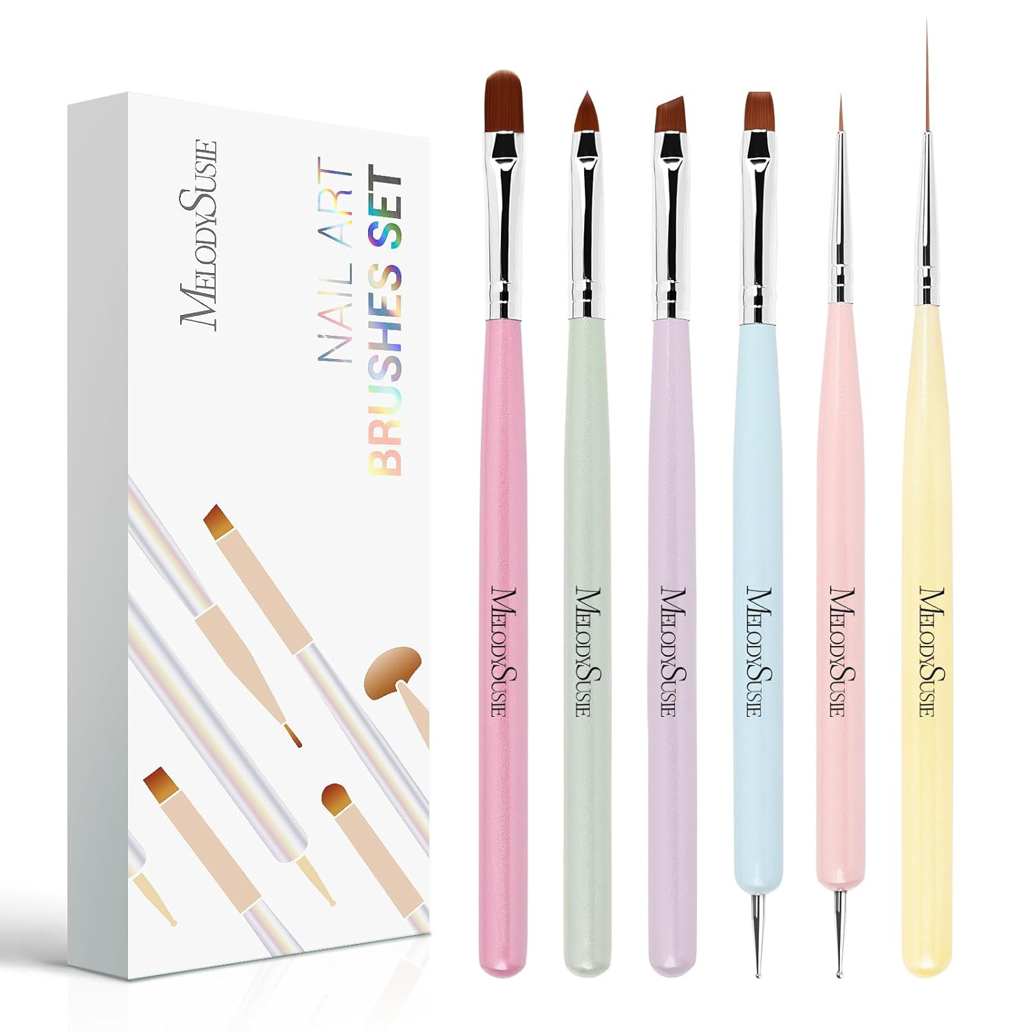 Nail Art Brushes Set,6Pcs Nail Art Design Pen Painting Tools with Extension Gel