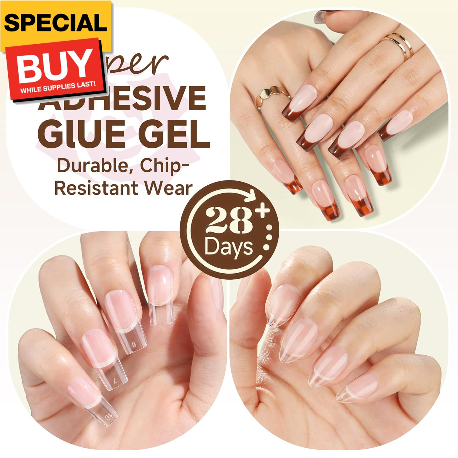 6 In 1 Gel Nail Glue for Clear Acrylic Nails Tips, 15ml Long Lasting Super Stron