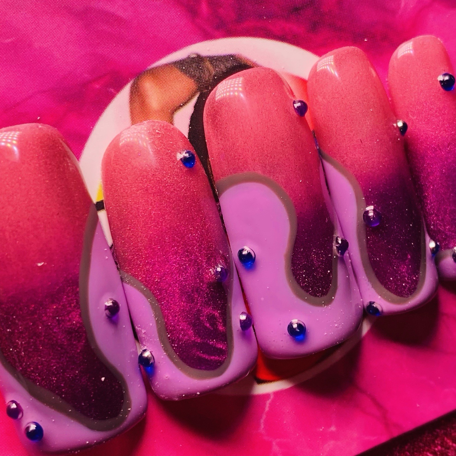 Natural Bling Cateye Gel Polish Long Square Press-On Nails 10 PCS Set New Sealed