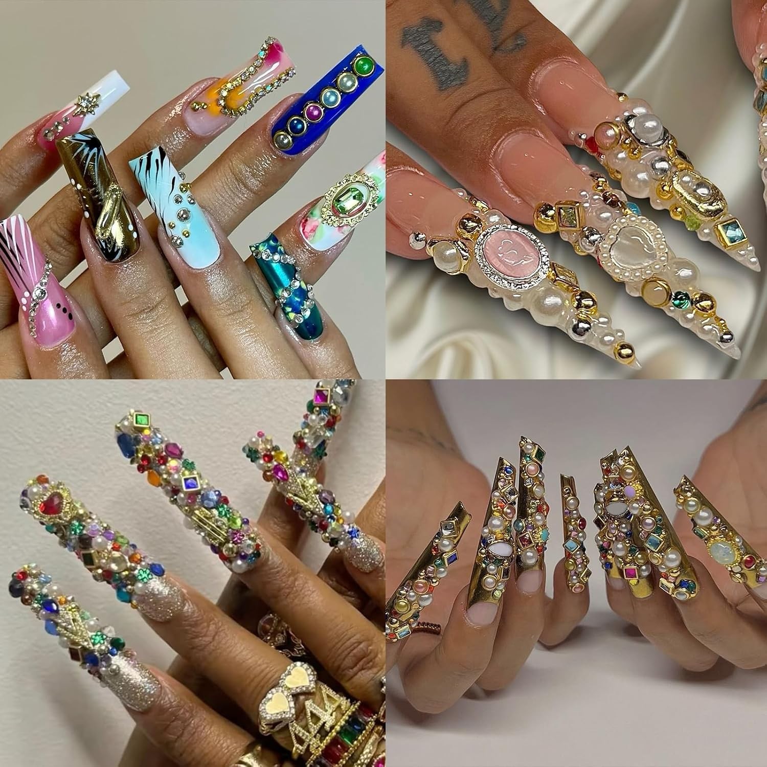 ROFIBUT 12 Grids 3D Luxury Nail Charms: Colorful Metal Diamond Nail Art