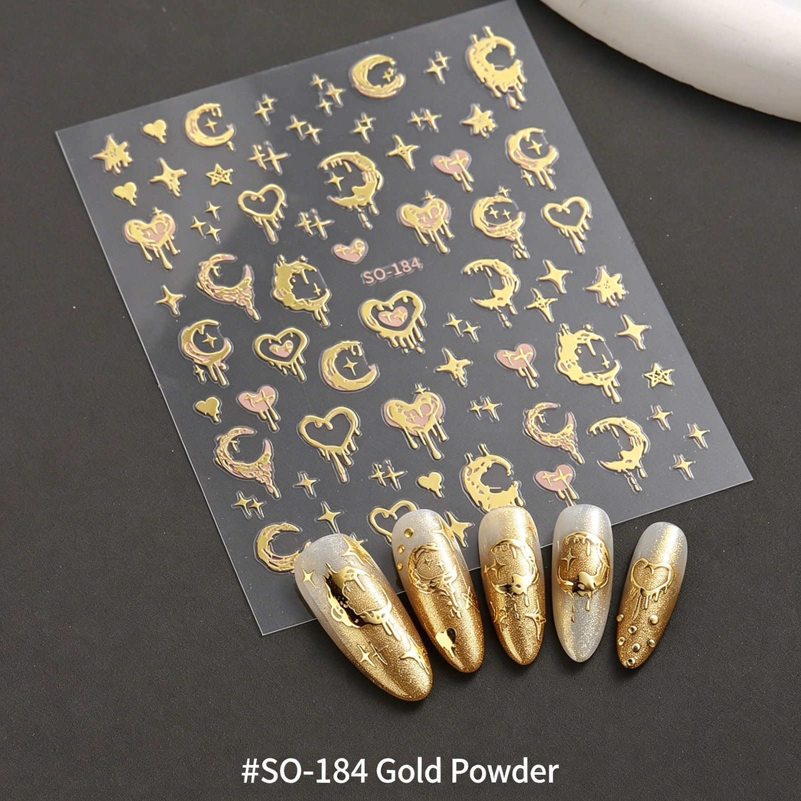 Y2K Nail Stickers, Cool Metallic Liquid Four-Pointed Star, Heart, Moon & Star, S