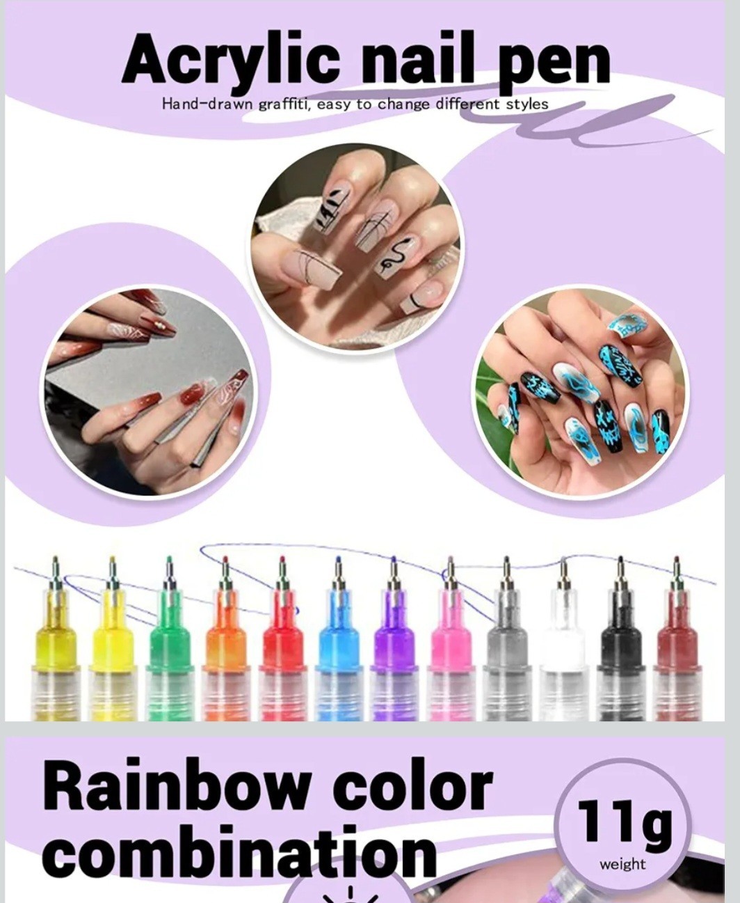 Hinourisha Acrylic Nail Art Pen Set Multicolor Water-Based Quick Dry