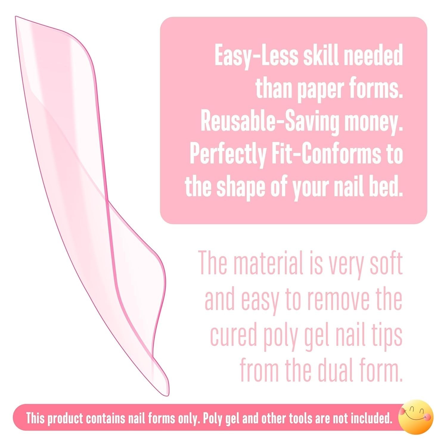 NOVO OVO 300 Pcs Toe Nail Dual Forms for Poly Gel Toenail Extension, PINK, Reusa