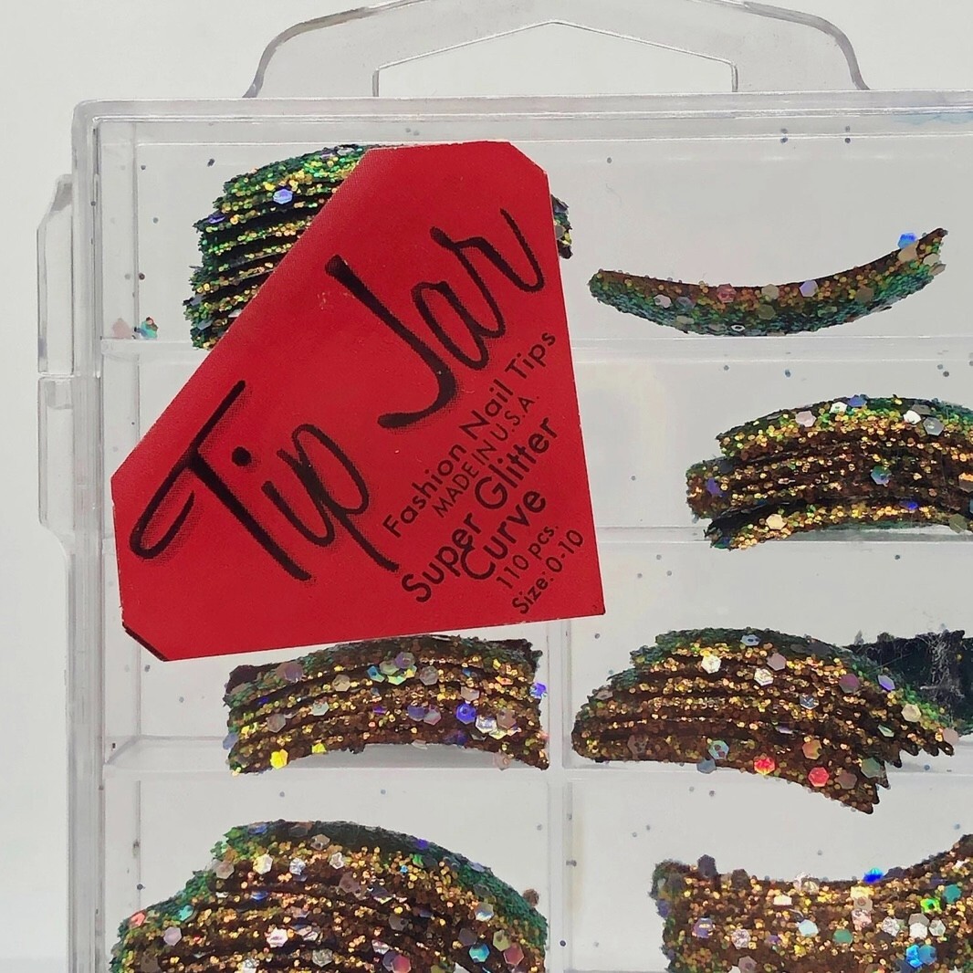 Brand New Tip Jar Fake Nail Tips – Black with Bronze Glitter (#232)