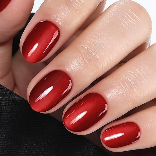32Pcs Soft Gel Press on Nails – 16 Sizes Red Cat Eye Oval Round Velvet Merlot