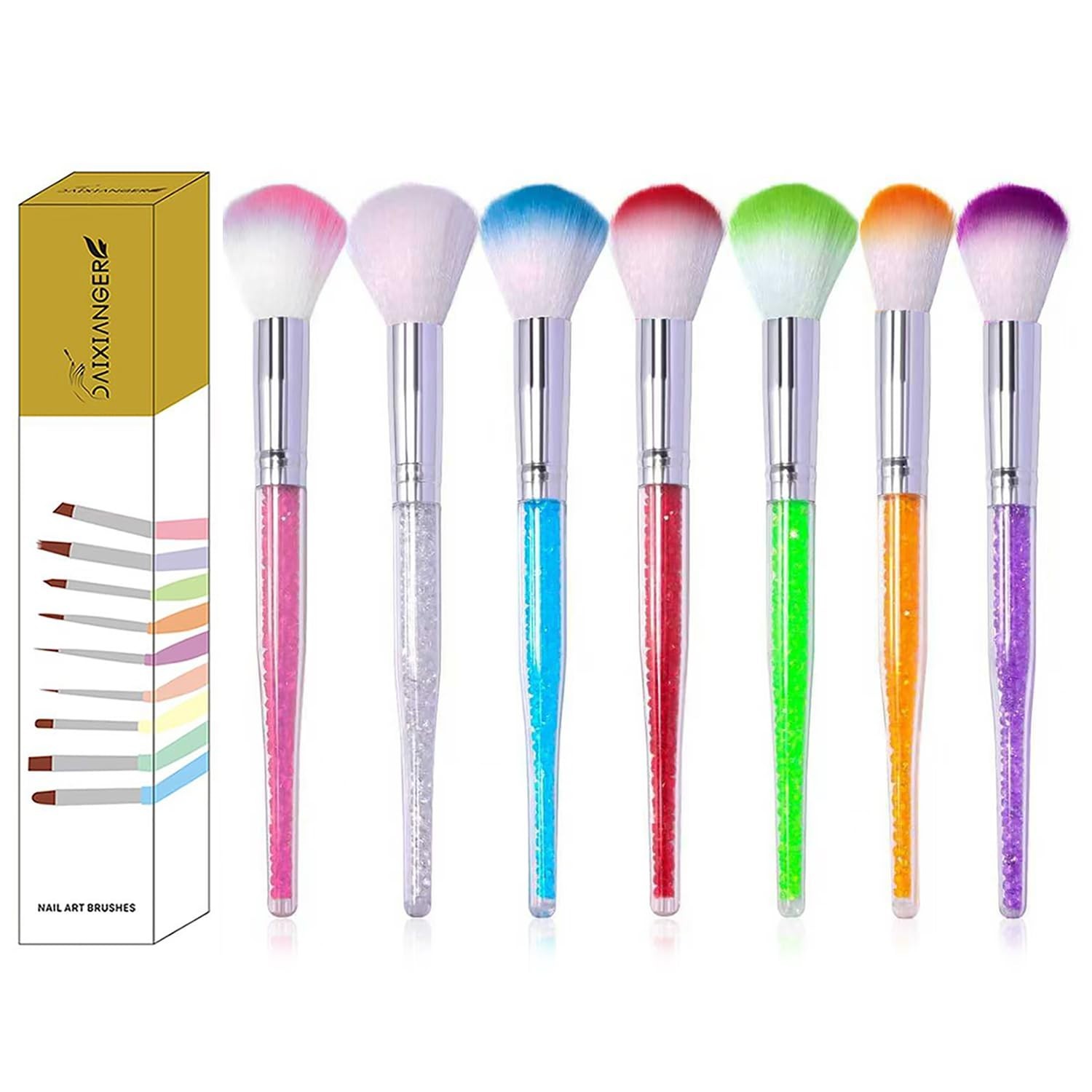 7PCS Gradient Color Nail Dust Brush Set, Soft Bristle Duster for Acrylic & Glitt