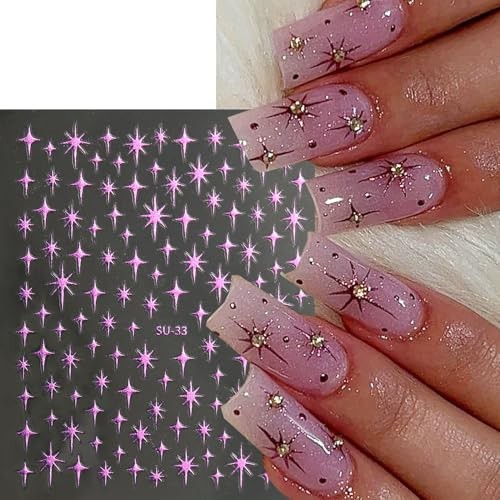 8 Sheets Star Nail Art Sticker 3D Shiny Glitterslight Nail Design Cross Star