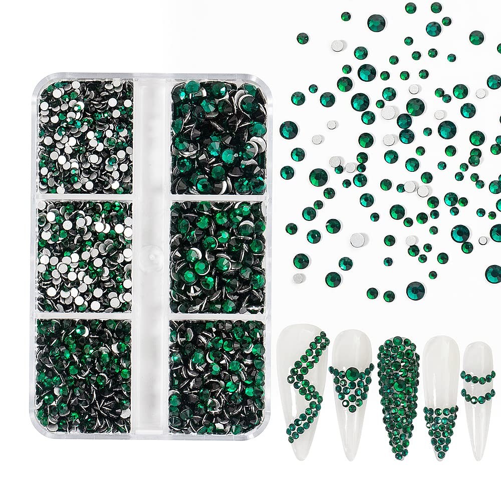 6Grids 3000Pcs Flatback Rhinestones , Dark Green Nail Gems Crystals Jewels, C…