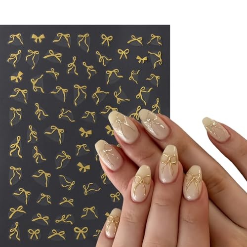 8 Sheets Colorful Bow Nail Art Stickers 3D Self-Adhesive Black White Gold bow
