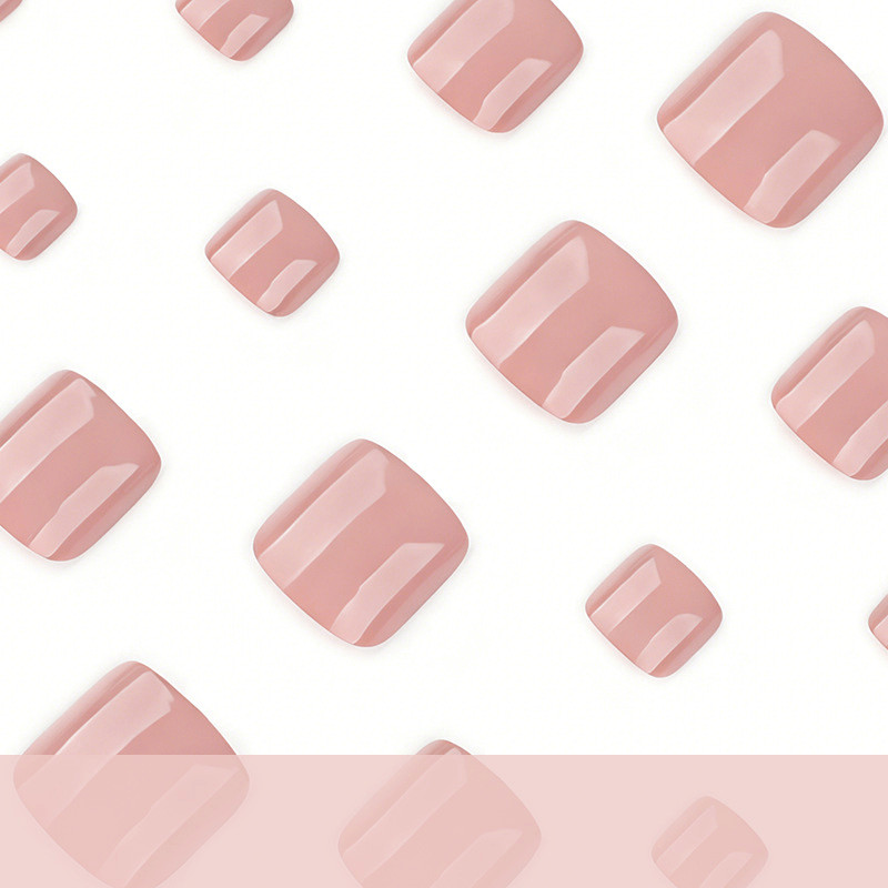 48pcs Short Square Press on Toe Nails, Nude Pink Solid Gloss Simple Casual Nails