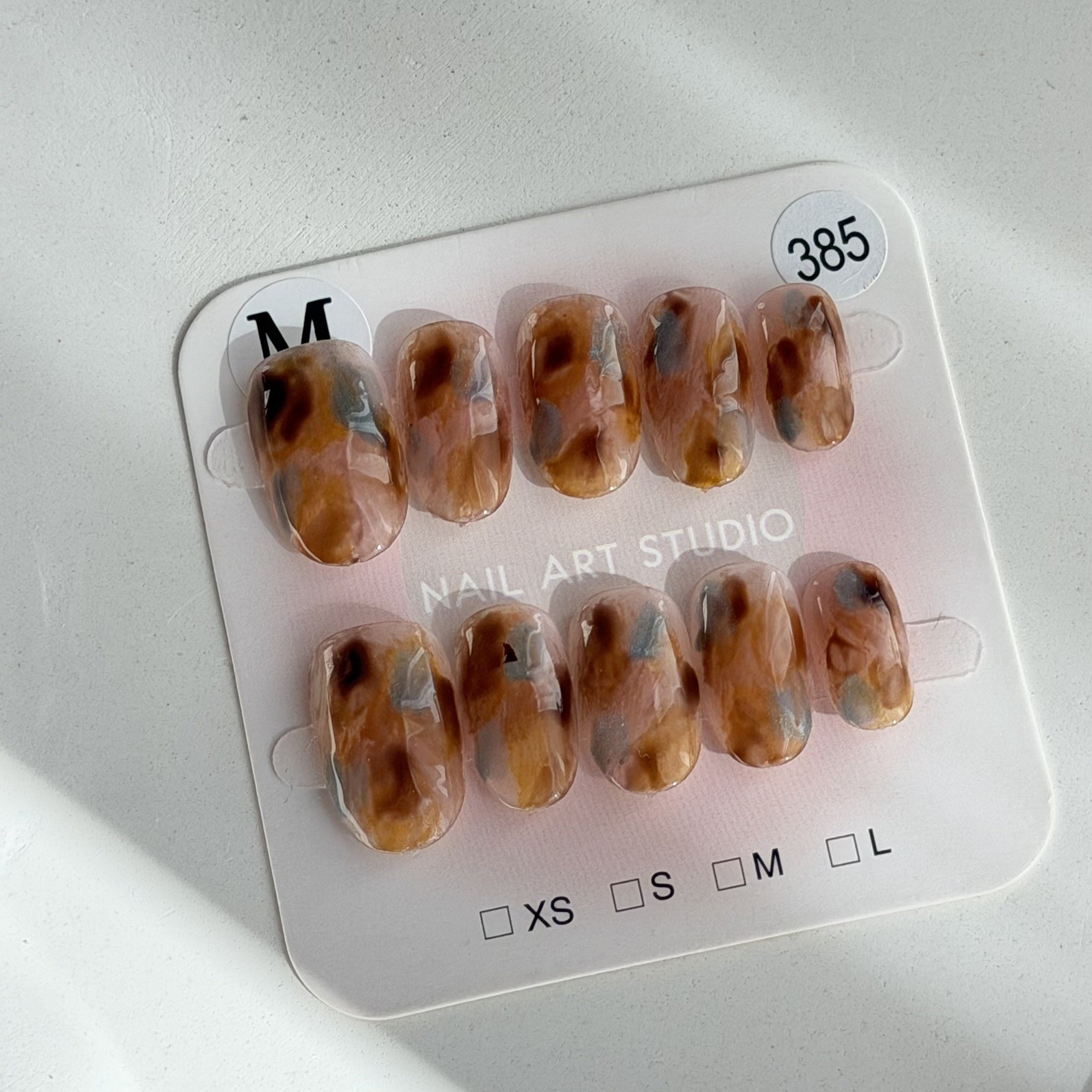 Handmade Amber Ombre Press-On Nails Short Oval Size M Gradient Reusable 385
