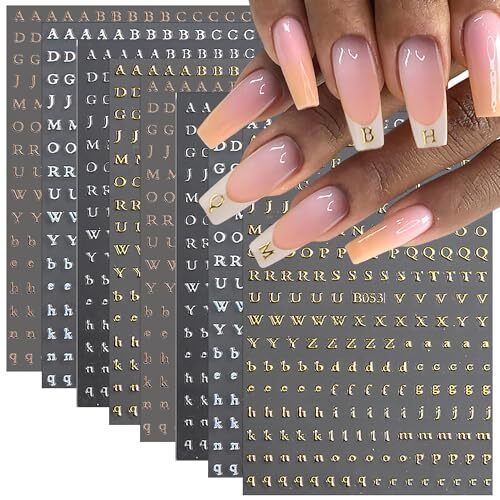 8 Sheets Letter Nail Stickers 3D Self-Adhesive Nail Art Stickers Laser Black