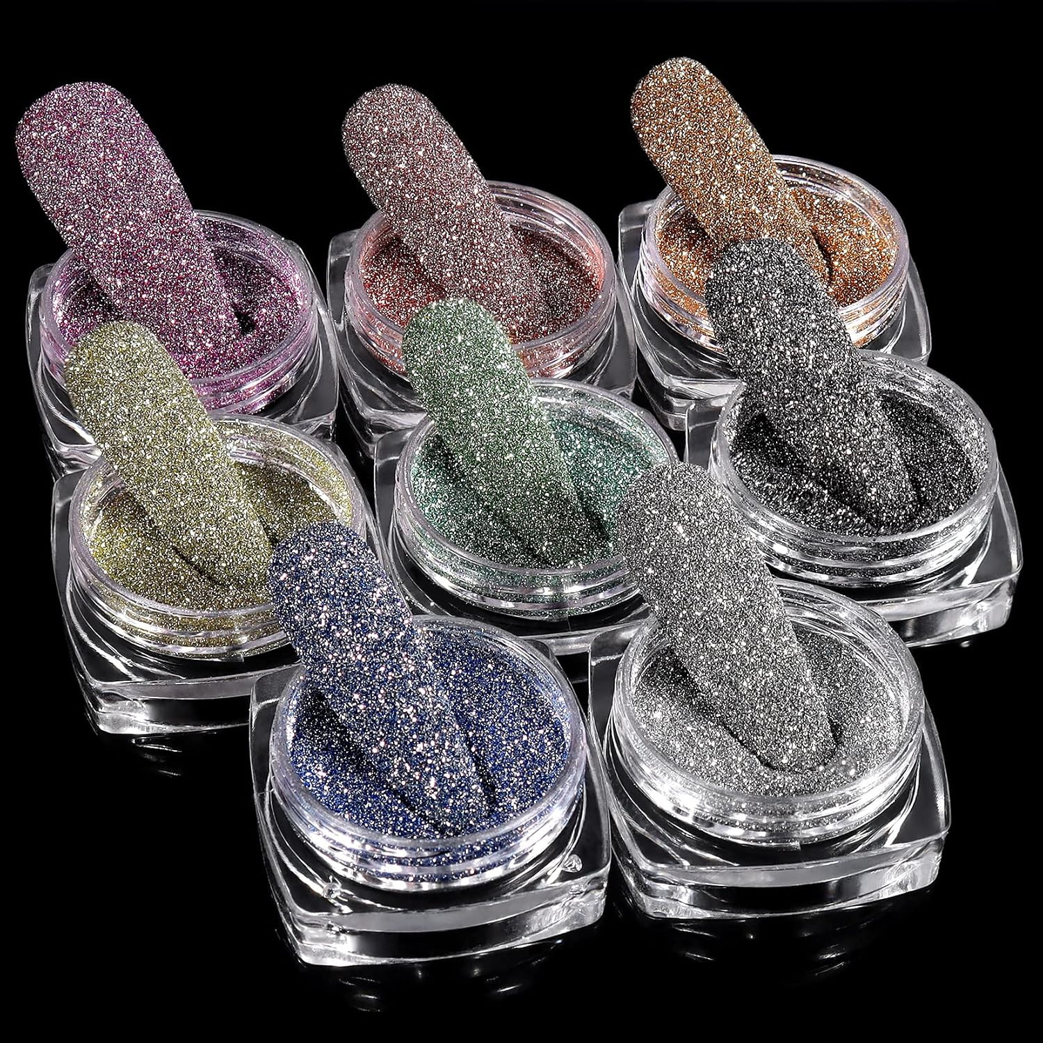 8 Colors Nail Art Glitter Diamond Dust Iridescent Nail Powder Chunky Glitter Con