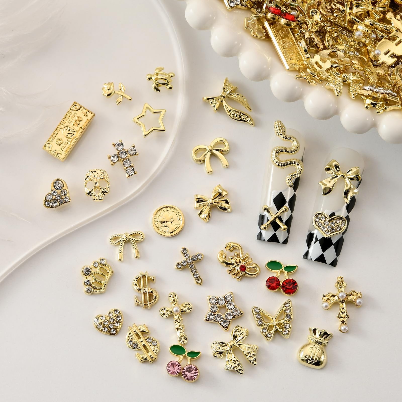 OPMADM 100Pcs Gold Nail Charms and Gems for Nails Design 100 Pcs,