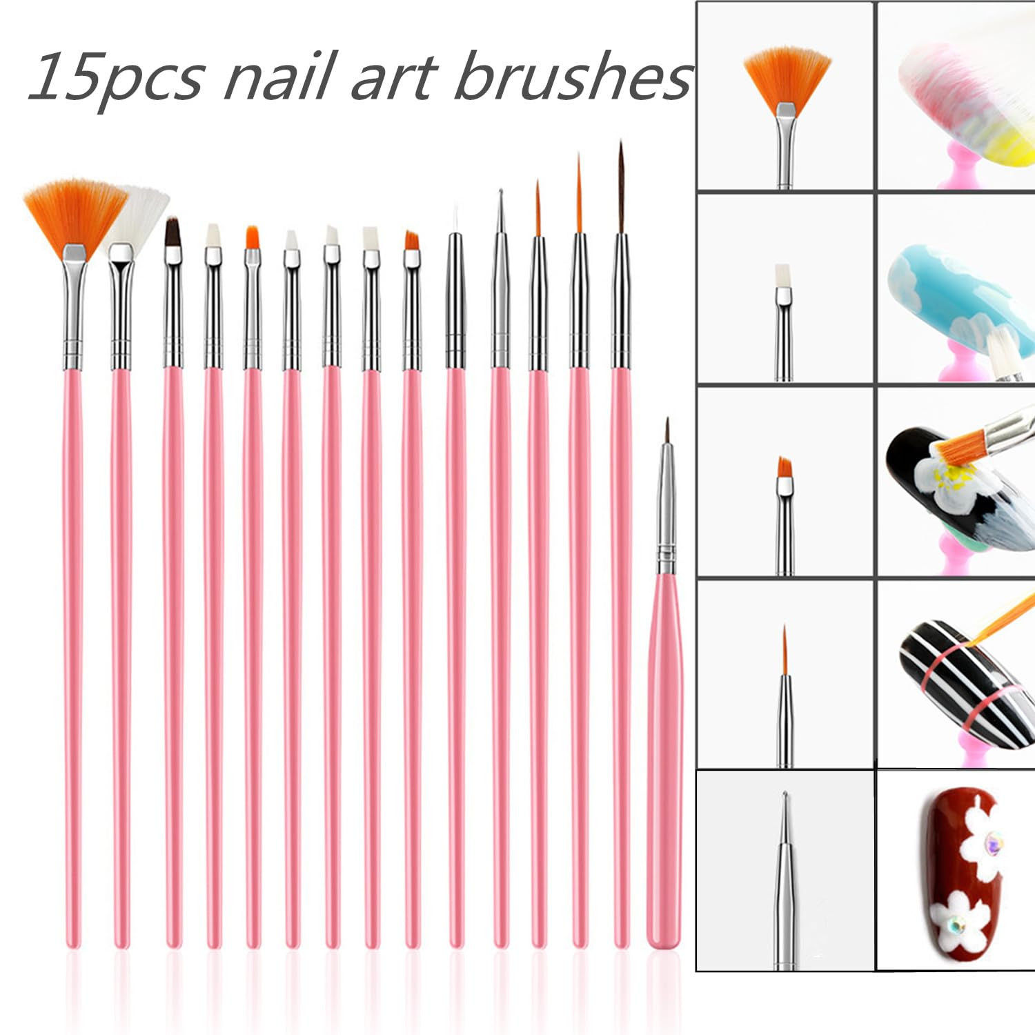 20 Pcs Nail Art Design Tools, 15 Pcs Nail Art Painting Brushes with 5 Pcs Double