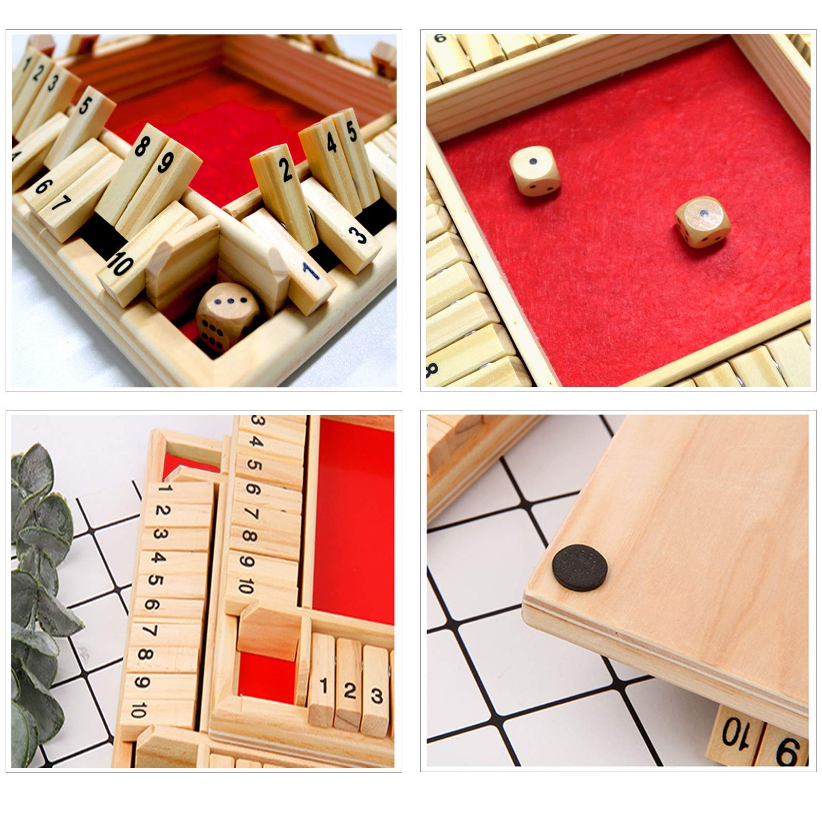 DC-BEAUTIFUL Shut The Box Dice Game, 2-4 Players 8.9” x x 0.6”, Red