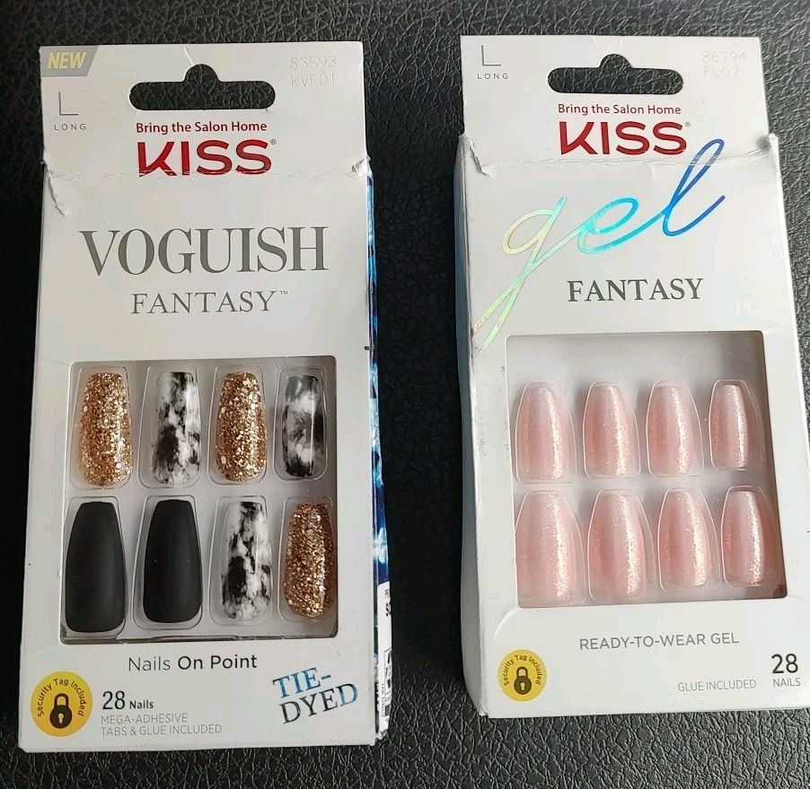 Kiss Voguish Fantasy Tie-dye & Gel Fantasy Pink Glitter Gel w/ Glue – Long Nails