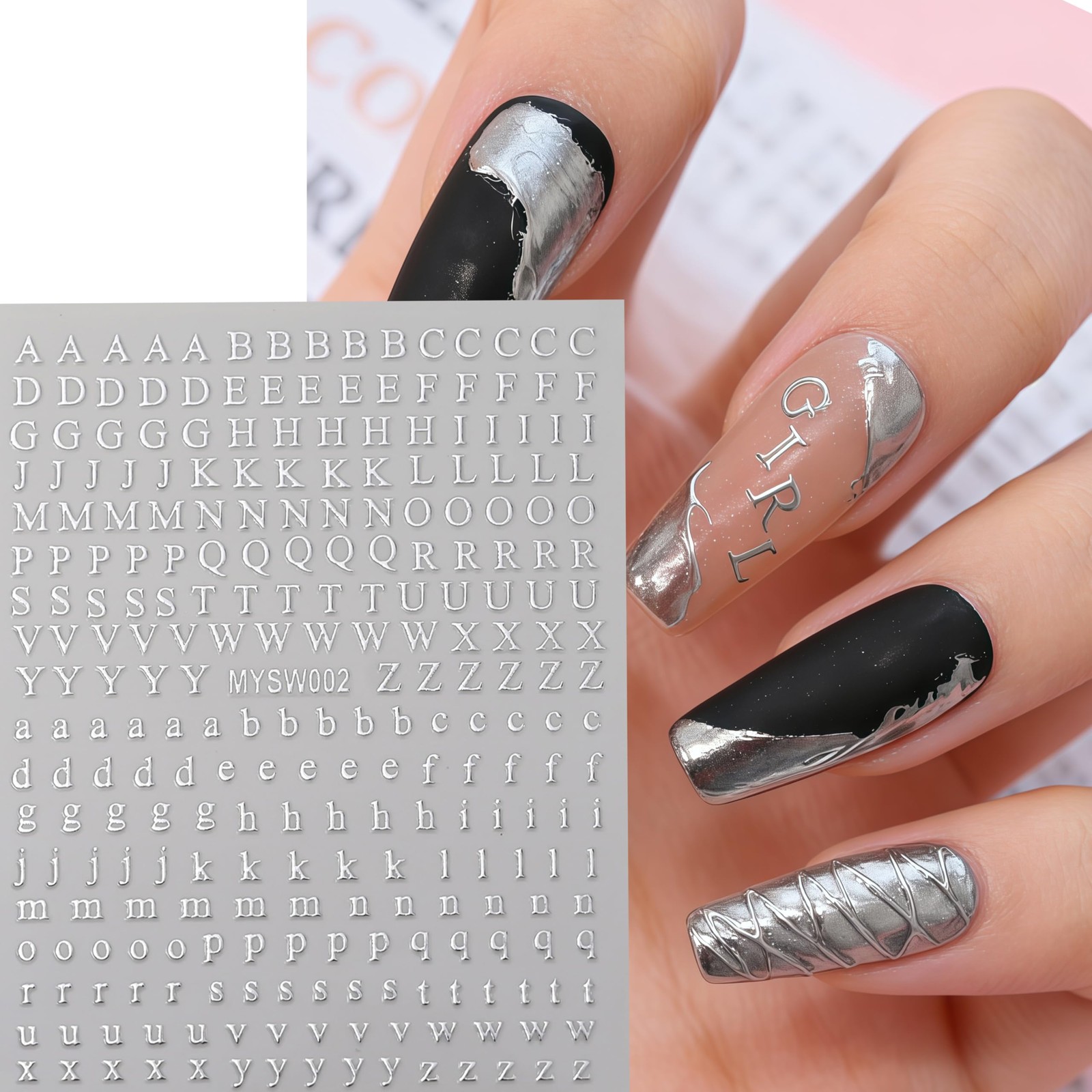 12 Sheets Letters Nail Art Stickers English Alphabet Nail Decals 3D Self-Adhesiv