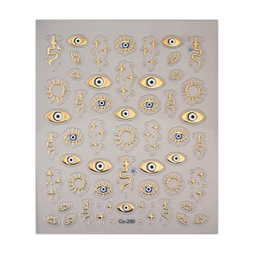 Gold Evil Eye Nail Art Stickers 3D Gold Nail Stickers Star Snake Nail Style-12