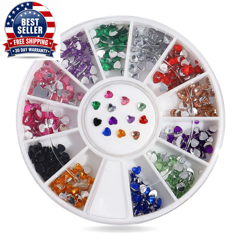 1 Box Heart Shape Acrylic Nail Art Decoration Wheel Glitter 3D Design Rhinestone