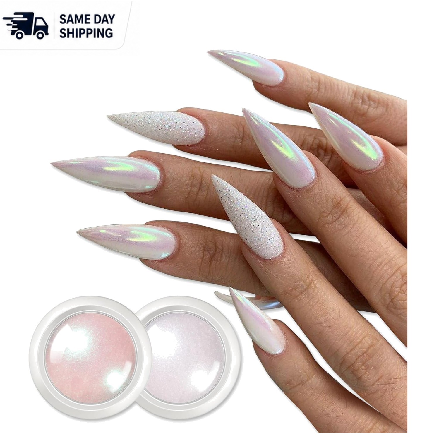 2-Box Pearl Chrome & Chameleon Aurora Nail Powder – Iridescent Finish