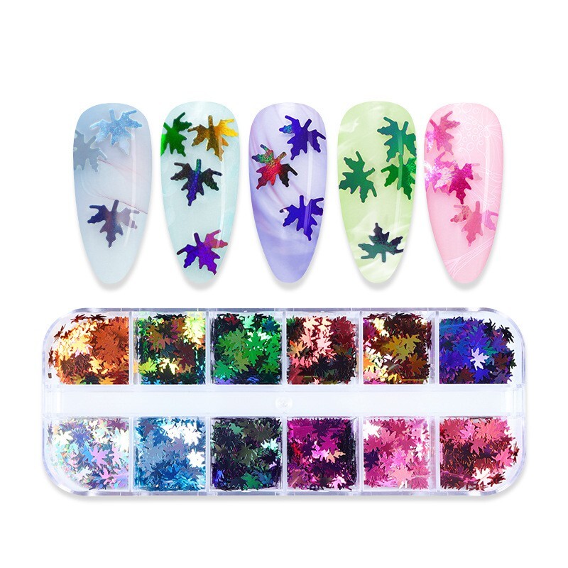 Nail Sequins Flakes Art 3D Decoration Laser Maple Leaves DIY Accessories