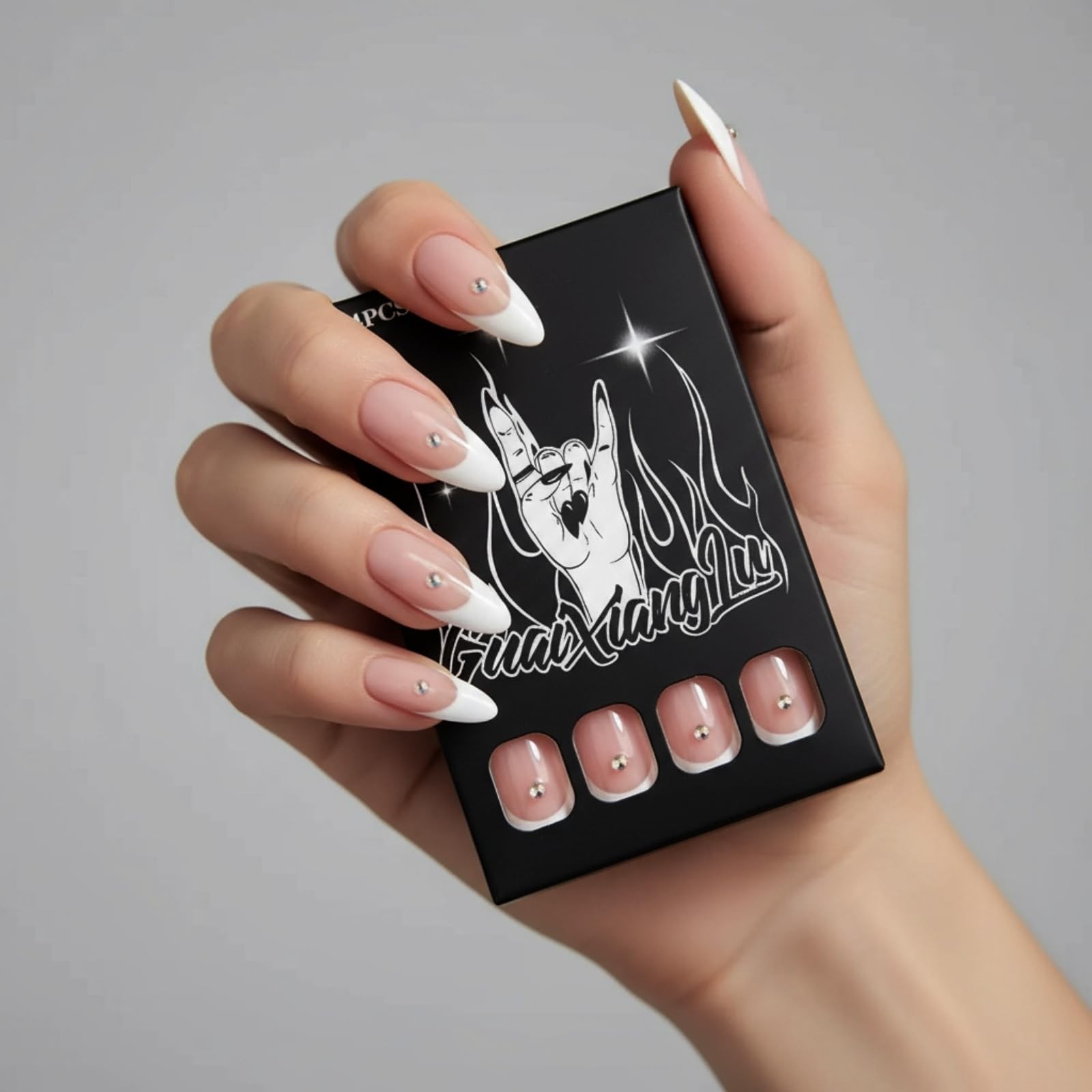 Press On Nails Almond French Tip, Glue On Nails for Gift, Supremely Fit Natur…