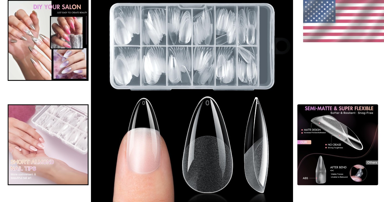 240pcs Half Matte Almond Press on Nails – Perfect for Home or Salon Use