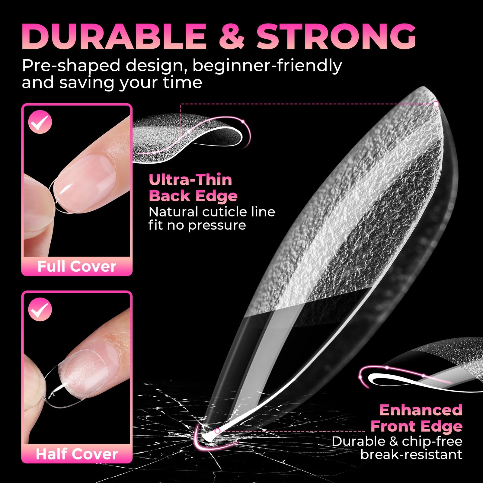 UNA GELLA Short Oval Round Nail Tips 360Pcs Pre-shaped Half Matte Gel…