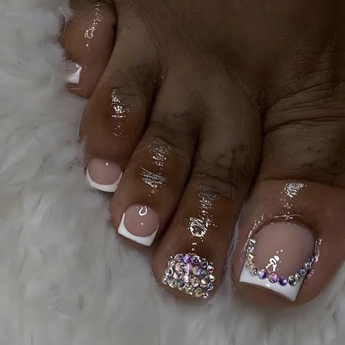 Press on Toenails Short, White French Tip Toenail Press Ons Square ANjzj210-00