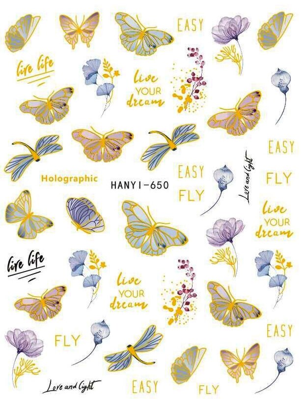 Butterfly Nail Stickers Flowers Leaf Geometric Circle Holographic Nail Decals