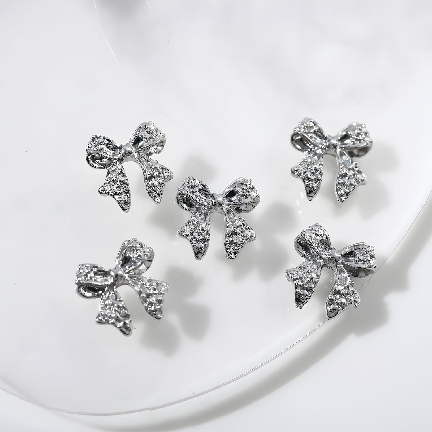 36 Pcs Bow Nail Art Charms 3D Alloy Bow Nail Charms Silver Gold Nail Rhinestones