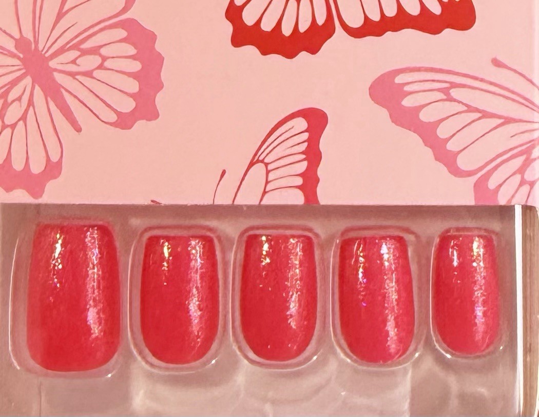 Red Aspen Press On Short Coffin Pink Glitter Anti-Social Butterfly, Mimi💖