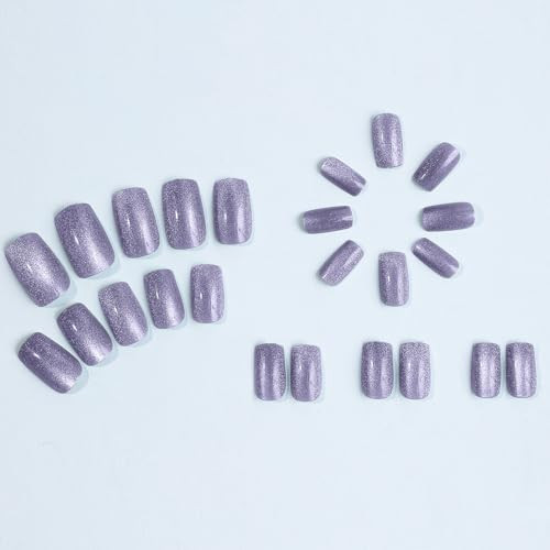 Square Press on Nails Light Purple Glitter Fake 1 Fl Oz (Pack of 24) Style 10