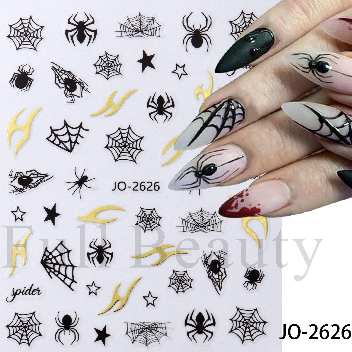 6Pcs Nail Art Sticker Web Bow Cat Sun Star Self-Adhesive Slider Decoration NH30